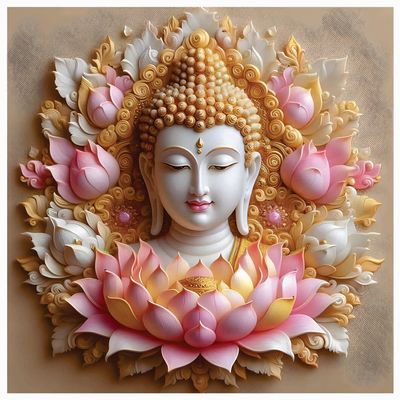 Hari Decor Pink Flower Smile Buddha God Wall Poster for Pooja Room,Living Room, Office Size - 40Cm X 40Cm