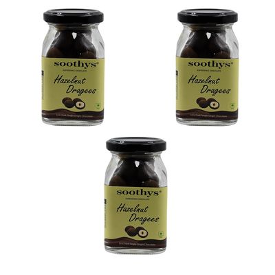 Soothys Hazelnut Dragees Craft Chocolate | Gourmet Chocolate Coated Hazelnuts | No Refined Sugar, Vegetable Fat-Free, Handcrafted | Single-Origin Cocoa Beans (110g, Pack of 3)
