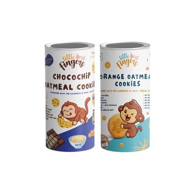 LITTLE FINGERS Organic Healthy Cookies With No Refined Sugar And Preservatives - 150 Grams Each | Suitable For 1 Years + | Chocolate Chip & Orange Oatmeal Cookies