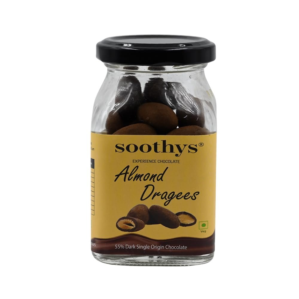 Soothys Almond Dragees Craft Chocolate | Gourmet Chocolate Coated Almonds | No Refined Sugar, Vegetable Fat-Free, Handcrafted | Single-Origin Cocoa Beans (110g, Pack of 1)