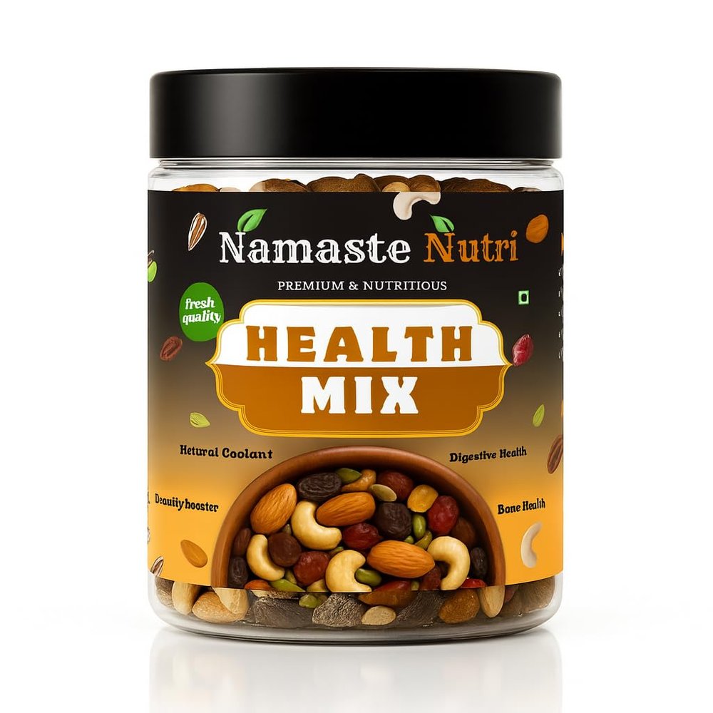 Namaste Nutri Premium Trail Health Mix 8 in 1 | 200g Jar | Almonds, Cashews, Raisins, Dates, Black Raisins, Cranberries, Pumpkin & Sunflower Seeds | Crunchy & Tasty | High Protein, Fiber Rich, Antioxidant Loaded Healthy Snack