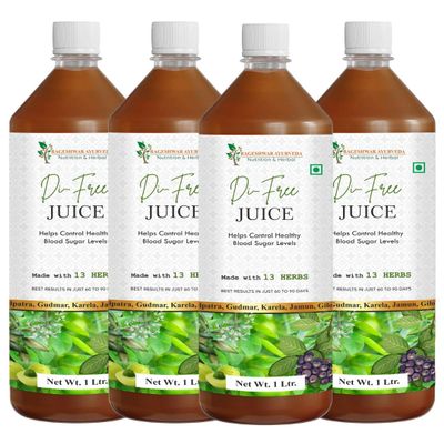Bageshwar Ayurveda Di Free Juice 4 L | Blend of 13 herbs Methi, Amla, Karela, Jamun, Kutki, & 8 other herbs to manage sugar levels | Diabetic Juice (Pack of 4)