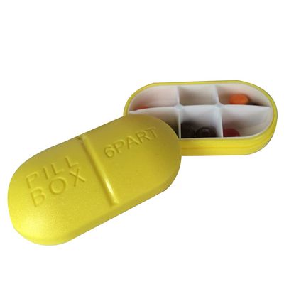 BAZPUR MART Portable Pill Organizer 6 Compartments Travel Pill Organizer Daily Pill Case Moisture Proof Small Pill Box (Light Yellow)