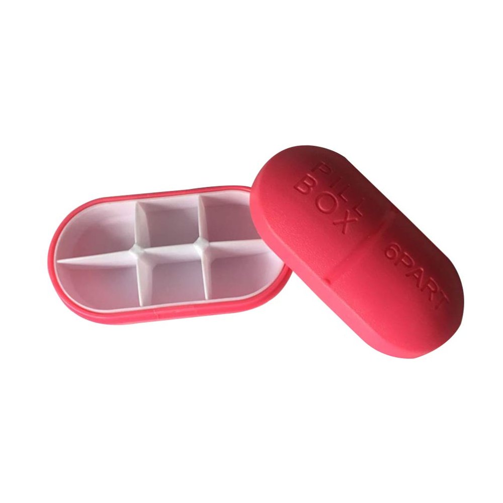 BAZPUR MART Portable Pill Organizer 6 Compartments Travel Pill Organizer Daily Pill Case Moisture Proof Small Pill Box (Rosy)