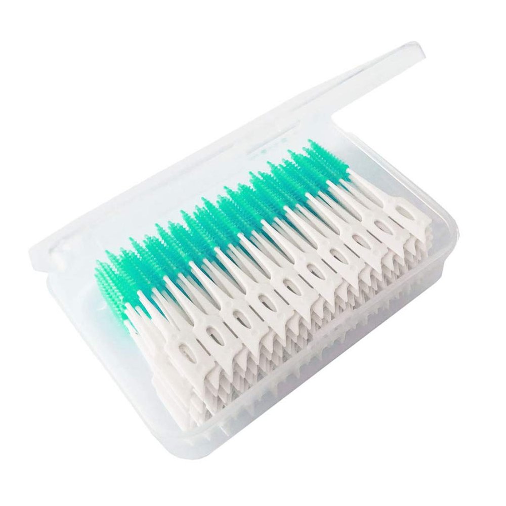 BAZPUR MART 160pcs Interdental Brush Toothpick Dental Tooth Flossing Head Oral Dental Hygiene Flosser Toothpick Cleaners Oral Dental Teeth Flossing Light Green