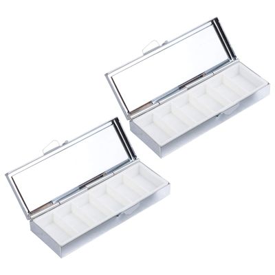 BAZPUR MART 2PCS Pill Case Container Stainless Steel Pill Box Daily Storage Pill Organizer Weekly Planner Medication Case for Hospital Household Outdoor 6 Holes (Random Color Pattern)