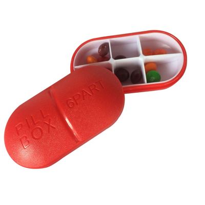BAZPUR MART Portable Pill Organizer 6 Compartments Travel Pill Organizer Daily Pill Case Moisture Proof Small Pill Box (Red)