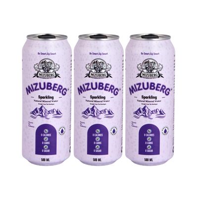 Mizuberg Sparkling Natural Mineral Water, 500 ml, Alkaline, Naturally Alkaline, 7+ pH, Energized, Resealable & Reusable, Anti-Plastic Packaging (Pack Of 3)