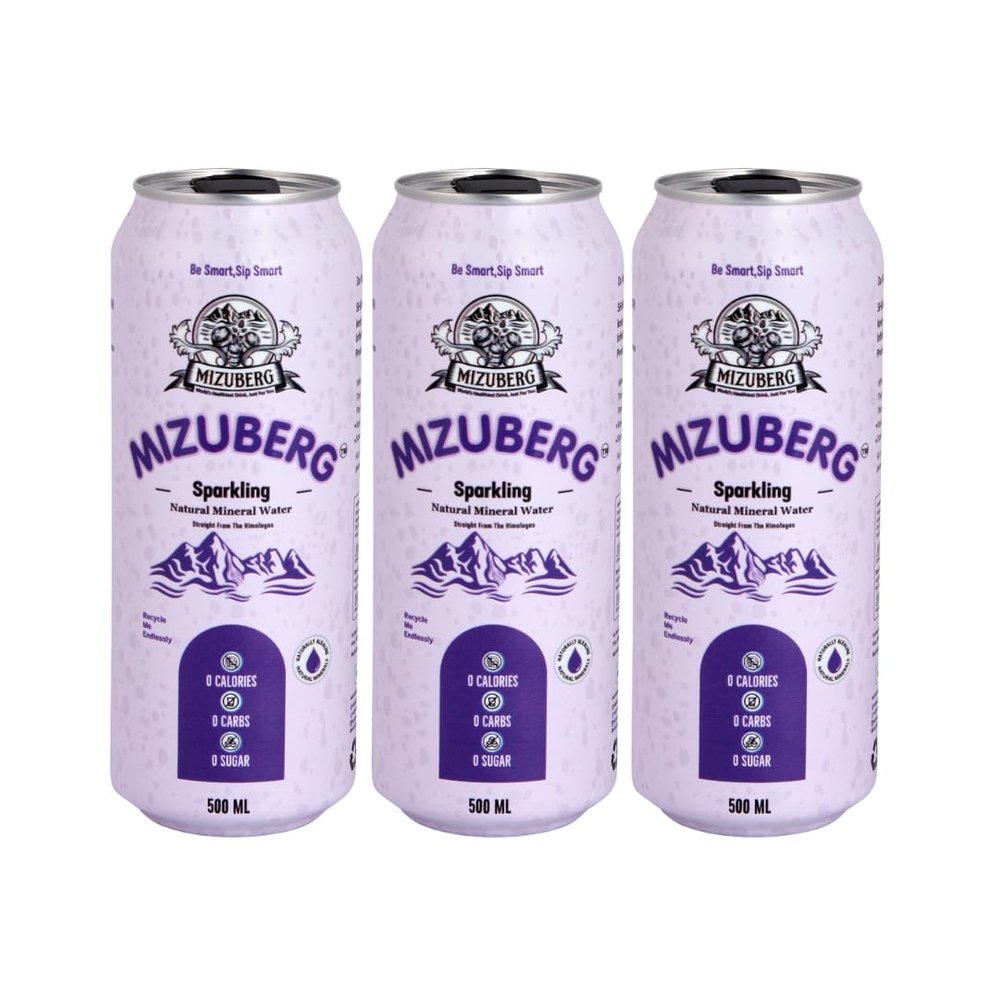 Mizuberg Sparkling Natural Mineral Water, 500 ml, Alkaline, Naturally Alkaline, 7+ pH, Energized, Resealable & Reusable, Anti-Plastic Packaging (Pack Of 3)