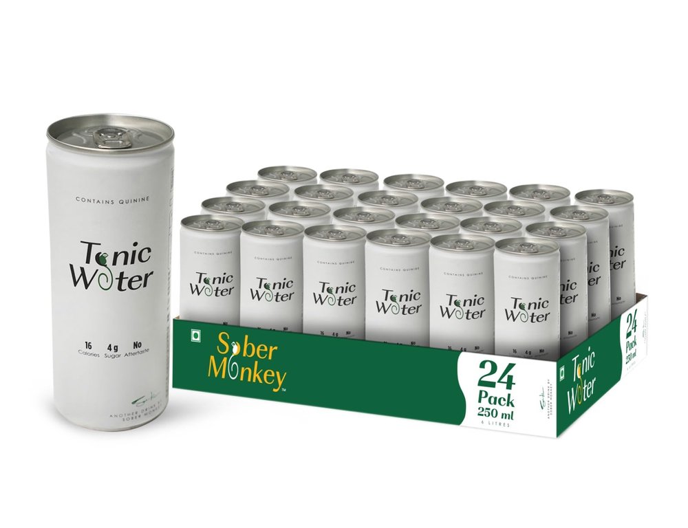 Sober Monkey | Tonic Water | Pack of 24 (24 X 250 ml) | Contains Quinine | Low Sugar | Low Calorie | Carbonated Beverage