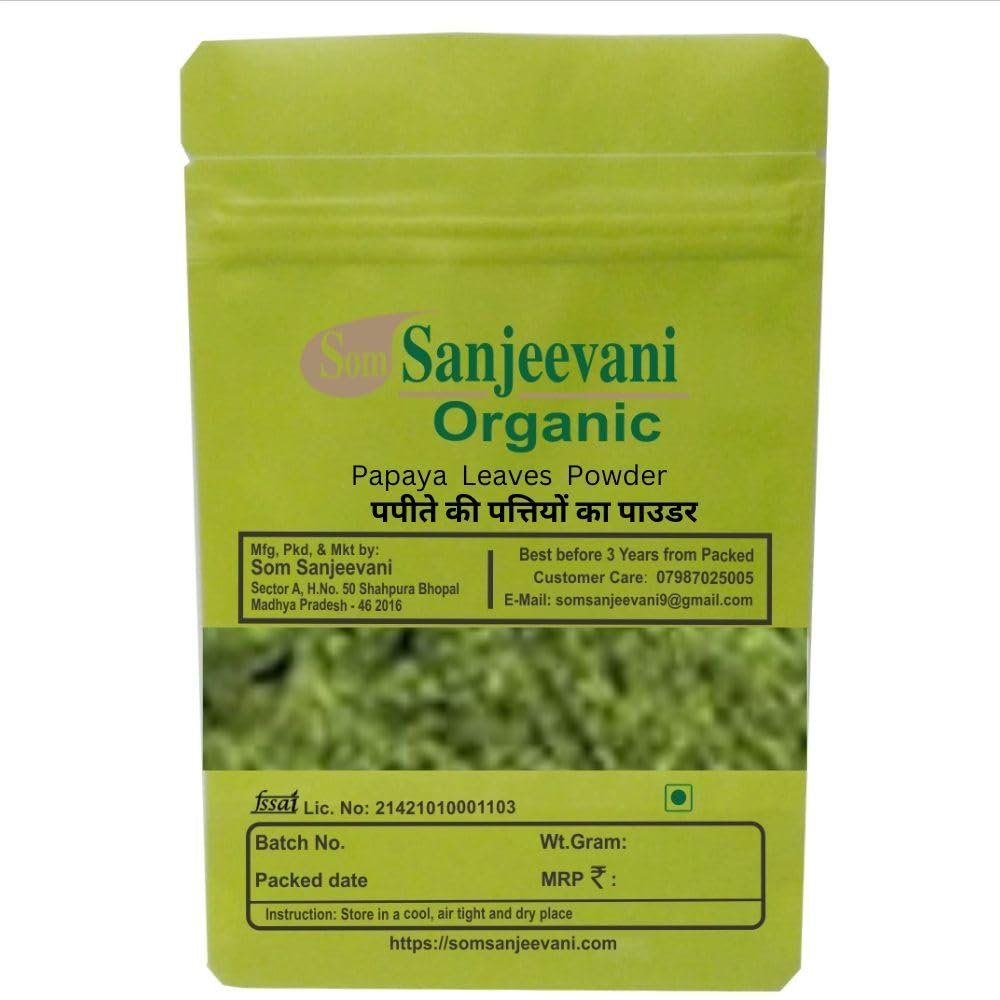 Som Sanjeevani Organic Papaya Leaves Powder 100 G Powder-Boost platelets-Pure-Natural-No Mixing-No Preservative-