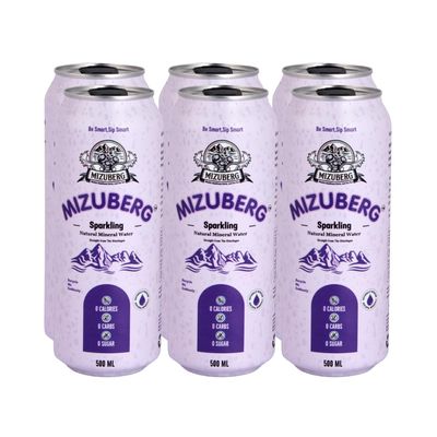Mizuberg Sparkling Natural Mineral Water, 500 ml, Alkaline, Naturally Alkaline, 7+ pH, Energized, Resealable & Reusable, Anti-Plastic Packaging (Pack Of 6)
