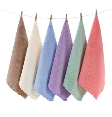 MF Handkerchiefs Super Soft Microfiber Face Towels Baby Wash Cloth Multi Purpose Fingertip Towels Soft Face Cloth Newborn Babies,Women, Girls - Multicolour (Pack of 6).