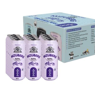 Mizuberg Sparkling Natural Mineral Water, 500 ml, Alkaline, Naturally Alkaline, 7+ pH, Energized, Resealable & Reusable, Anti-Plastic Packaging (Pack Of 12)