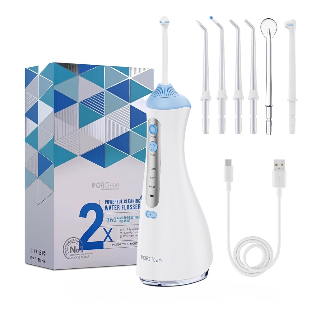 PRO 200VPro Water Flosser for Teeth 160 PSI Deep Cleaning, Rechargeable Oral Irrigator for Braces & Gums | 320ml Tank, 6 Tips, USB-C Rechargeable, IPX7 Waterproof | Dental Flosser 1 Year Warranty