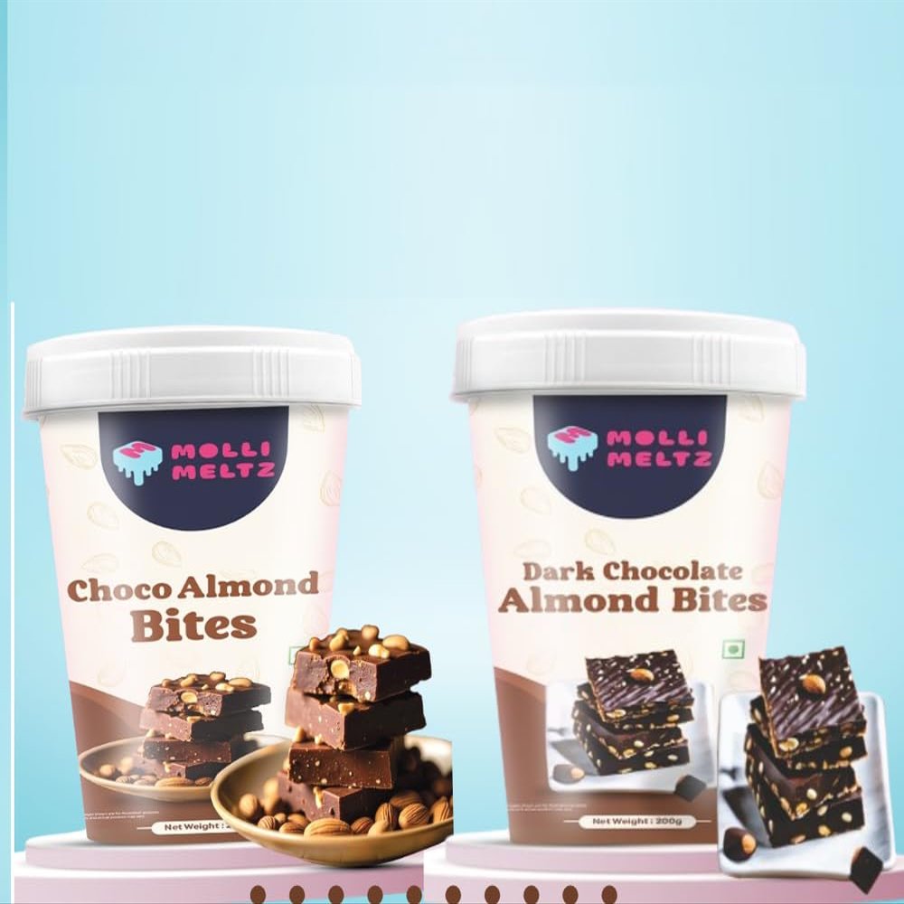 MOLLIMELTZ Choco Almond Bites | Dark Choco Almond Bites | Combo Pack Of 2 | Delicious chocolate and almond combination | Ideal for gifting or snacking | Rich in flavor and texture 400 Gms