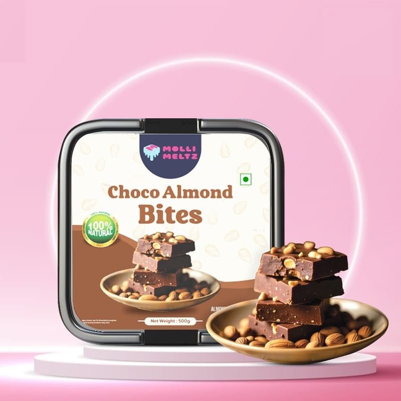 MOLLIMELTZ Choco Almond Bites | Milk Chocolate Chikki | Crunchy Almonds Coated with Smooth Milk Chocolate | Ideal Snack for All Ages | Ideal for Guilt-Free Snacking Anytime 500 Gms