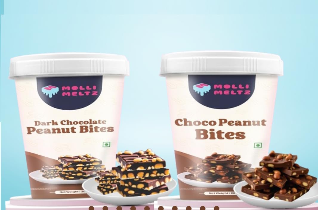 MOLLIMELTZ Choco Peanut Bites and Dark Choco Peanut Bites Combo Pack of 2 | Delicious Chocolate and Dark Chocolate Coated Peanut Snacks | Ideal Crunchy Treat for All Ages 400 Gms