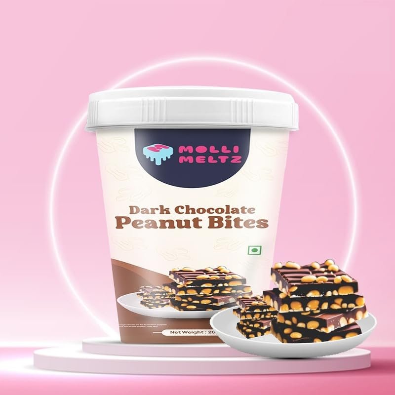 MOLLIMELTZ Dark Choco Peanut Bites | Dark Chocolate Chikki | Crunchy Peanuts Coated with Rich Dark Chocolate | Ideal Snack for Chocolate Lovers | Ideal for Guilt-Free Snacking Anytime 200 Gms (pack of 2)