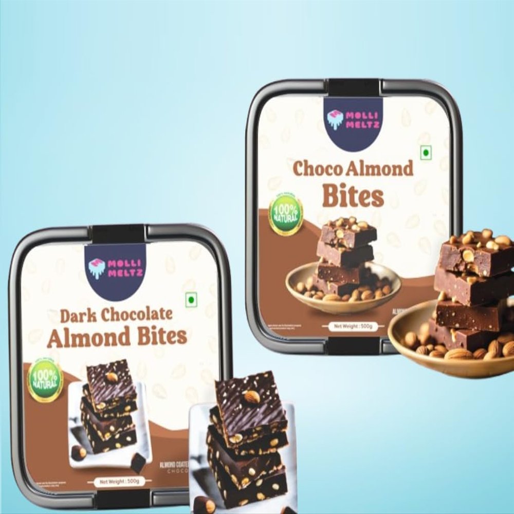 MOLLIMELTZ Choco Almond Bites | Dark Choco Almond Bites | Combo Pack Of 2 | Delicious chocolate and almond combination | Ideal for gifting or snacking | Rich in flavor and texture 1000 Gms