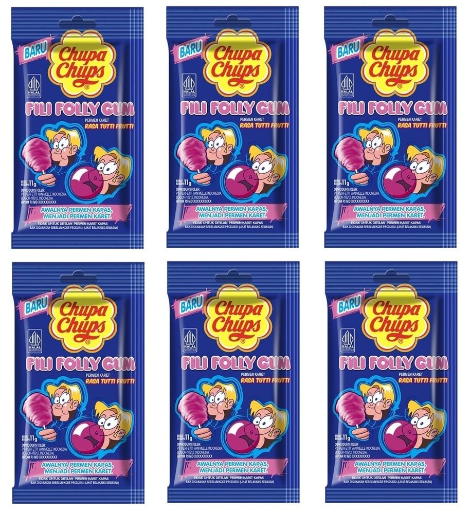 Chupa Chup Filli Folly Gum, Rasa Tutti Frutti Flavour Initially Cotton Candy Became Chewing Gum Each 11gm Pack Of 6