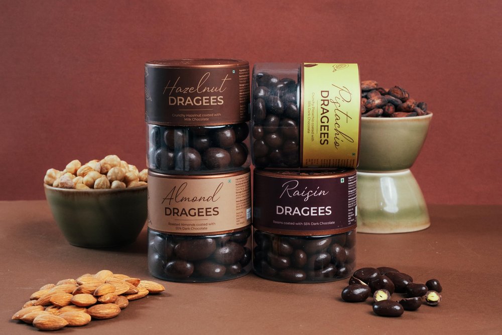 Mabon Chocolate Dragees (Pack of 4, 480g) | Almond, Hazelnut, Pistachio & Raisin | Premium Chocolate-Coated Nuts | Organic Cacao | No Refined Sugar