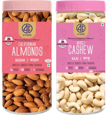 41 Foods Premium Dry Fruits Combo of Almonds and Cashews | Pack of 2 | 200g Each | 400g