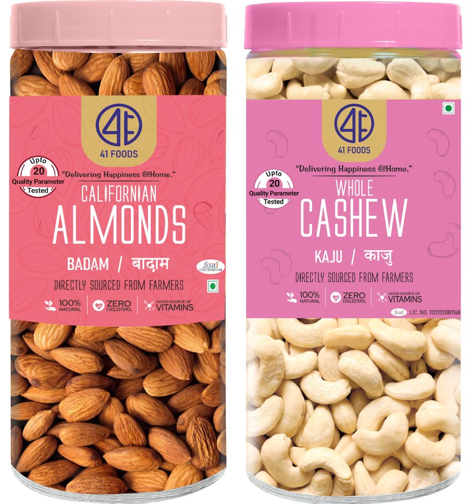 41 Foods Premium Dry Fruits Combo of Almonds and Cashews | Pack of 2 | 200g Each | 400g