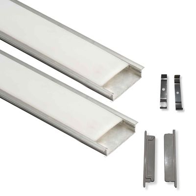 Abaj Lighting (50x12mm) LED Strip Light 1Meter Aluminium Rectangular Conciled Profile Light Channels with Diffused Cover, End Caps and Mounting Clips Without LED Straight Linear - Pack of 2