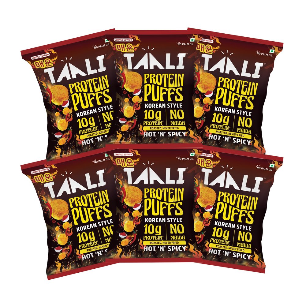 Taali Protein Puffs | Korean Style Snack, Roasted Snack, Corn & Jowar Puff, No Palm Oil, No Maida, 60g (Pack of 6)