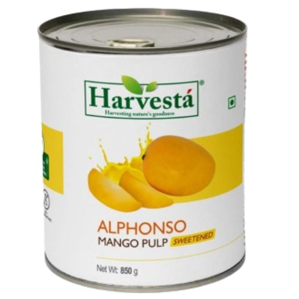 Harvesta Ratnagiri Alphonso Mango Pulp (Aamras) 850g Sweetened, No Preservatives or Added Colors | Fresh, Rich & Aromatic | Ideal for Smoothies, Desserts, Milkshakes, Lassi & Traditional Recipe