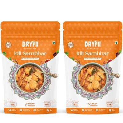 Dryfii Ready-to-Eat Instant Jain Idli Sambhar | Pure Veg | Freeze Dried | No Onion, No Garlic | Rehydrated Weight 460 g