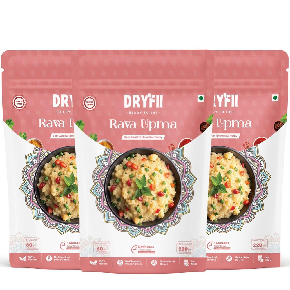 Dryfii Ready-to-Eat Instant Jain Upma | Pure Veg | Freeze Dried | No Onion, No Garlic | Rehydrated Weight 660 g