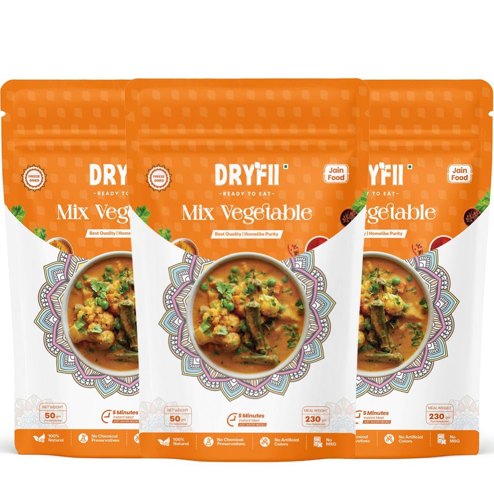 Dryfii Ready-to-Eat Instant Jain Mix Vegetable | Pure Veg | Freeze Dried | No Onion, No Garlic | Rehydrated Weight 690 g