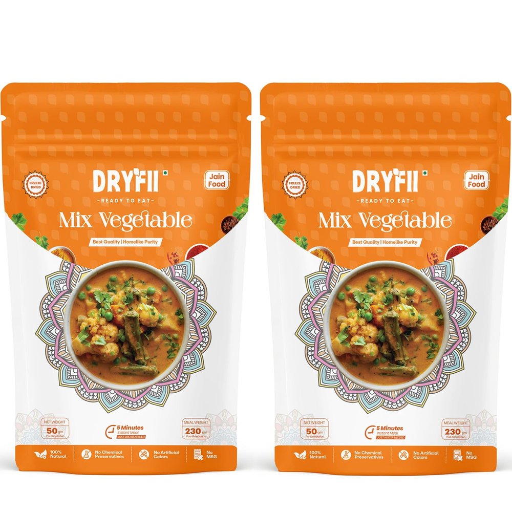 Dryfii Ready-to-Eat Instant Jain Mix Vegetable | Pure Veg | Freeze Dried | No Onion, No Garlic | Rehydrated Weight 460 g