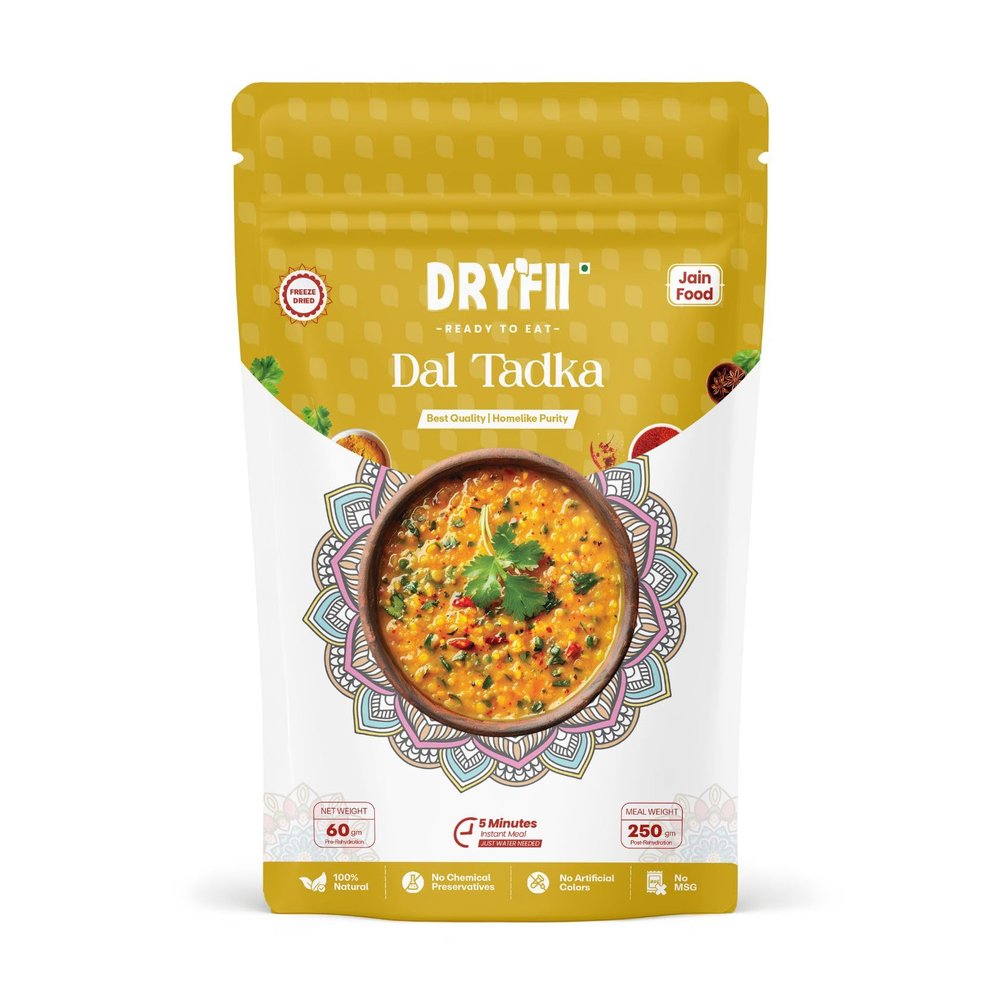 Dryfii Ready-to-Eat Instant Jain Dal Tadka | Pure Veg | Freeze Dried | No Onion, No Garlic | Rehydrated Weight 250 g