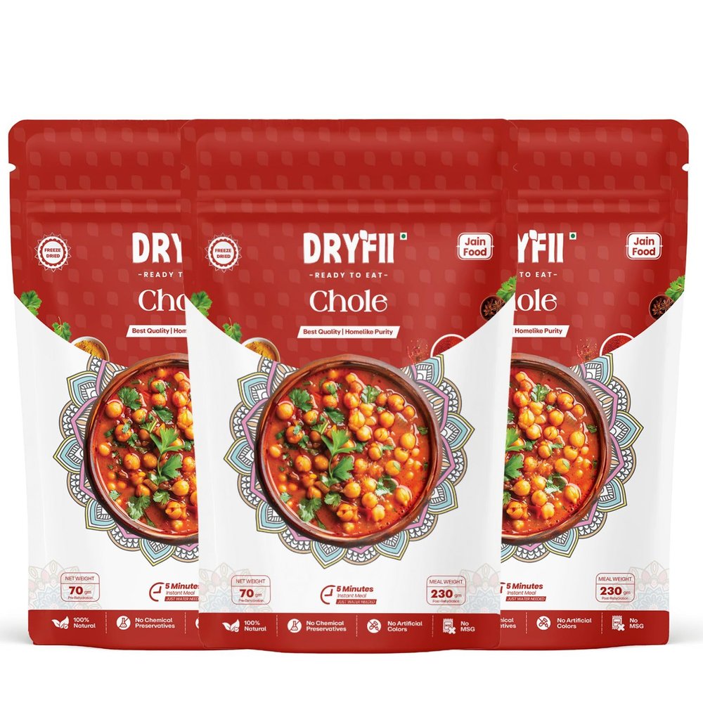 Dryfii Ready-to-Eat Instant Jain Chole | Pure Veg | Freeze Dried | No Onion, No Garlic | Rehydrated Weight 690 g