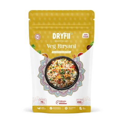 Dryfii Ready-to-Eat Instant Jain Veg Biryani | Pure Veg | Freeze Dried | No Onion, No Garlic | Rehydrated Weight 250 g