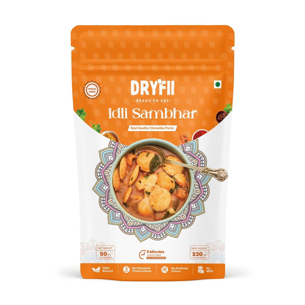 Dryfii Ready-to-Eat Instant Jain Idli Sambhar | Pure Veg | Freeze Dried | No Onion, No Garlic | Rehydrated Weight 230 g