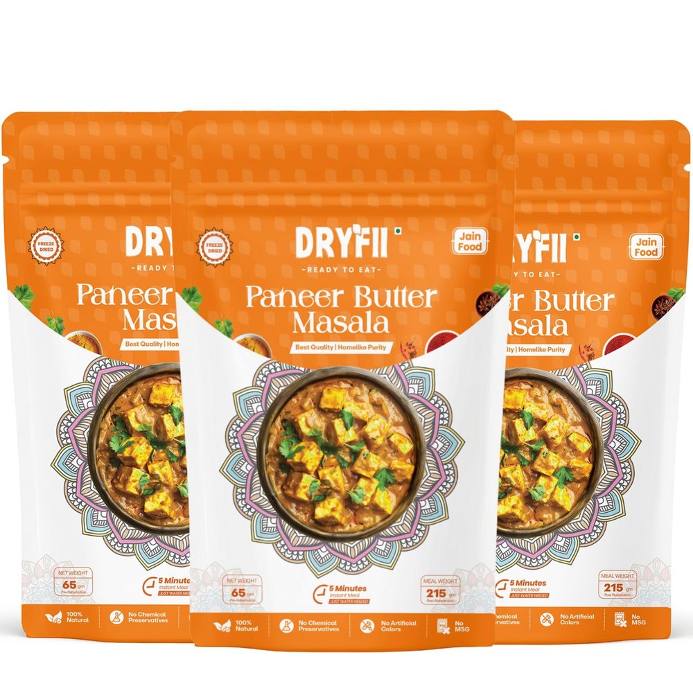 Dryfii Ready-to-Eat Instant Jain Paneer Butter Masala | Pure Veg | Freeze Dried | No Onion, No Garlic | Rehydrated Weight 645 g