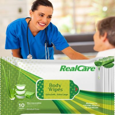 1 Pack Real Care Eco Easy Bath Wet Wipes Towelettes with Aloe Vera. XL size Wet Wipes for Unisex Patients, Adults and Baby. (10 Pulls/Pack)-Microwaveable + FREE Fridge Magnet/Order
