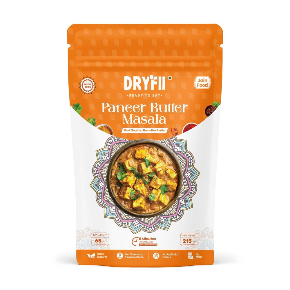 Dryfii Ready-to-Eat Instant Jain Paneer Butter Masala | Pure Veg | Freeze Dried | No Onion, No Garlic | Rehydrated Weight 215 g