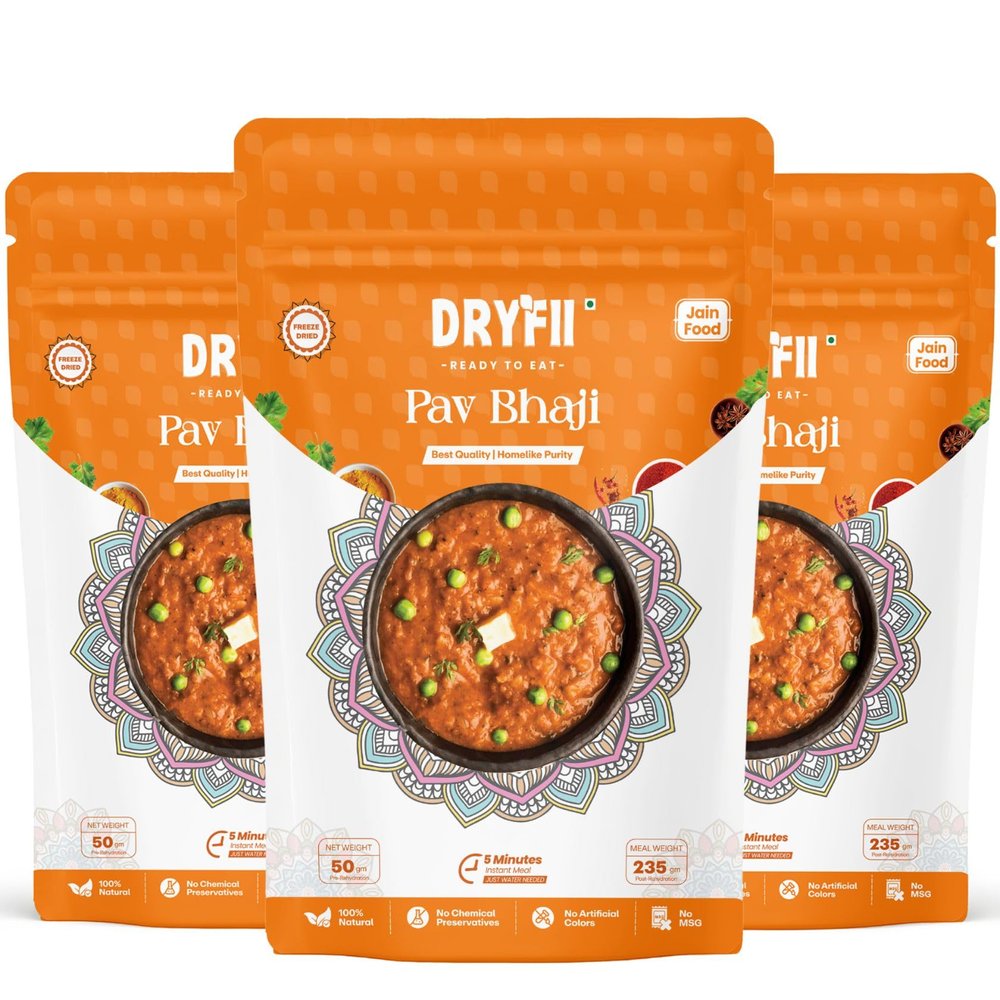 Dryfii Ready-to-Eat Instant Jain Pav Bhaji | Pure Veg | Freeze Dried | No Onion, No Garlic | Rehydrated Weight 705 g