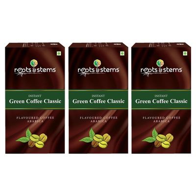 roots & stems Green Coffee Classic | Instant Premix Extract Powder with Probiotic | Arabica, Flavoured Coffee | 300g (5gx20 Sachets) Pack of 3