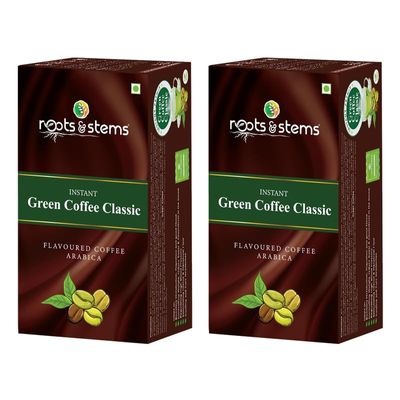 roots & stems Green Coffee Classic | Instant Premix Extract Powder with Probiotic | Arabica, Flavoured Coffee | 200g (5gx20 Sachets) Pack of 2
