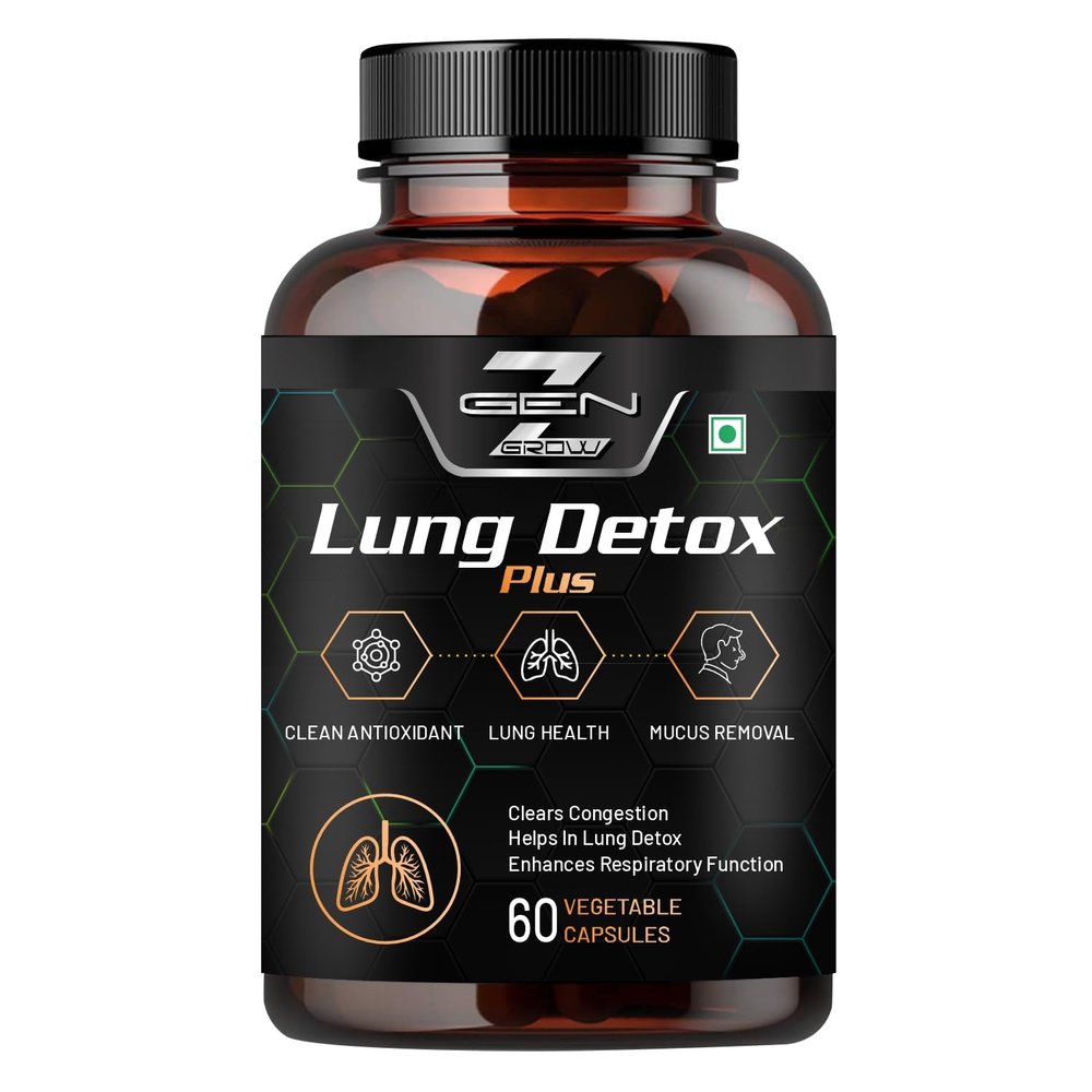 GenZ Grow Lung Detox Supplement, Stinging Nettle, Quercetin, Lotus, Licorice & Ginger, Vitamin C, Supports Lung Cleansing, Respiratory Health & Immune Defense- 60 Veg capsules (Pack of 1)
