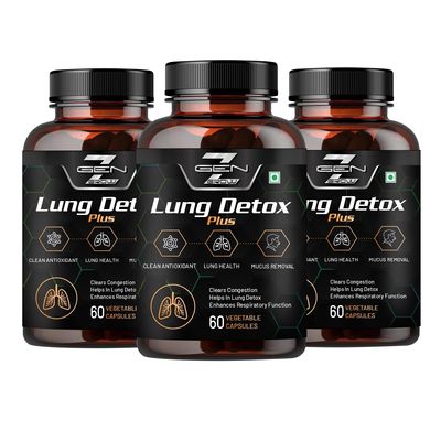 GenZ Grow Lung Detox Supplement, Stinging Nettle, Quercetin, Lotus, Licorice & Ginger, Vitamin C, |Supports Lung Cleansing, Respiratory Health & Immune Defense- 60 Veg capsules (Pack of 3)