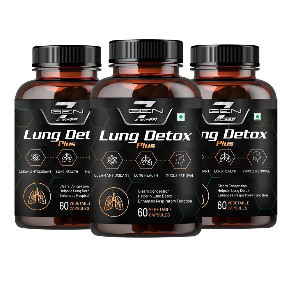 GenZ Grow Lung Detox Supplement, Stinging Nettle, Quercetin, Lotus, Licorice & Ginger, Vitamin C, |Supports Lung Cleansing, Respiratory Health & Immune Defense- 60 Veg capsules (Pack of 3)