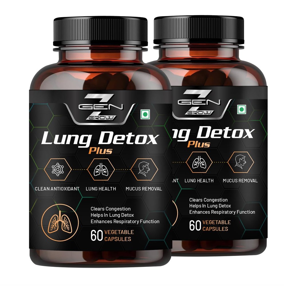 GenZ Grow Lung Detox Supplement, Stinging Nettle, Quercetin, Lotus, Licorice & Ginger Vitamin C Supports Lung Cleansing, Respiratory Health & Immune Defense- 60 Veg capsules (Pack of 2)
