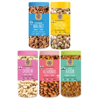 41 Foods Premium Dry Fruits Combo of Almonds Cashews Pistachios Raisins and Walnuts | Pack of 5 | 200g Each | 1 KG